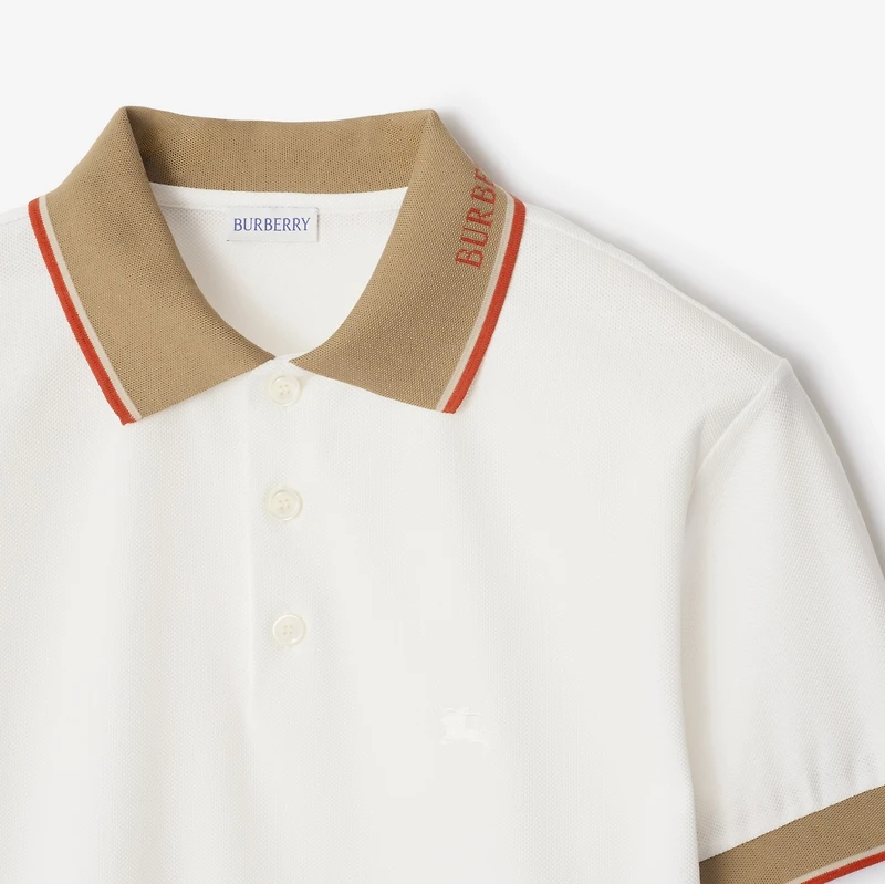 Logo Collar Cotton Polo Shirt in Chalk white
