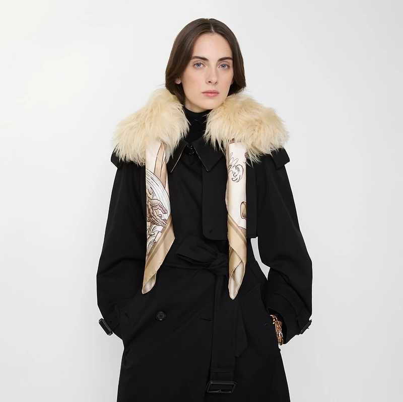 Scarf Trim Shearling Collar in Taupe beige/alpine white | Burberry® Official