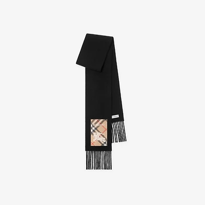 Check Label Cashmere Scarf in Black/sand beige | Burberry® Official