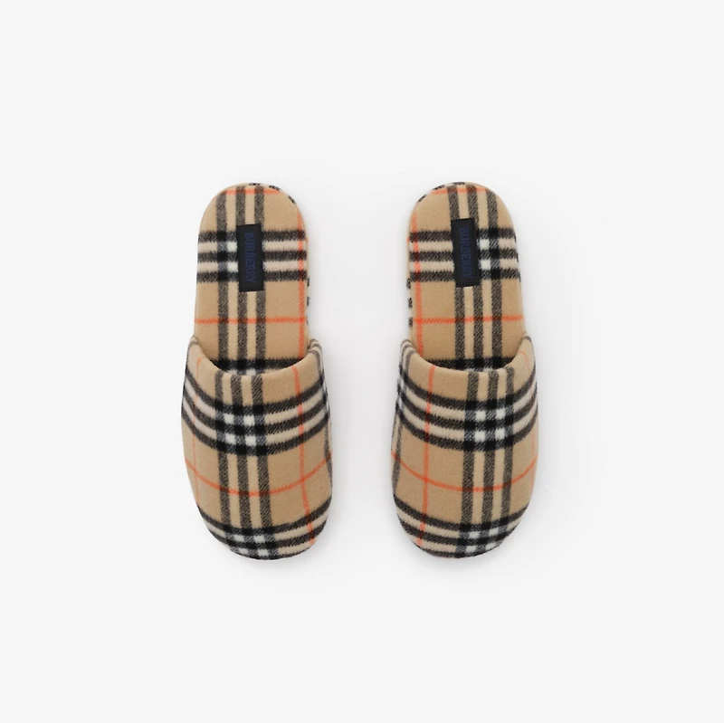 Check Wool Blend Slippers in Sand beige - Men | Burberry® Official