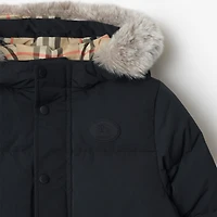 Faux Fur Trim Nylon Puffer Coat in Black | Burberry® Official