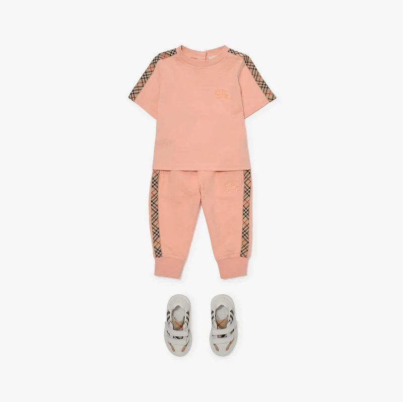 Check Trim Cotton T-shirt in Slipper pink | Burberry® Official