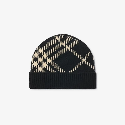 Check Cashmere Blend Beanie in Black/calico - Men | Burberry® Official