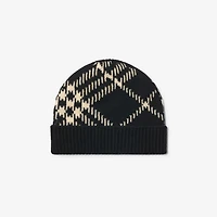 Check Cashmere Blend Beanie in Black/calico - Men | Burberry® Official