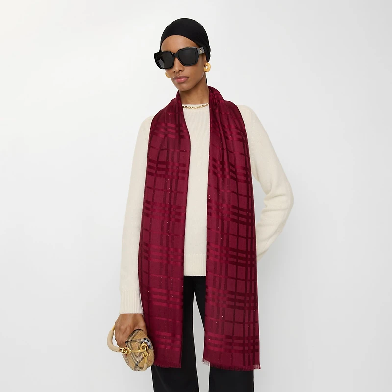 Wide Check Silk Wool Cashmere Scarf in Ripple red | Burberry® Official