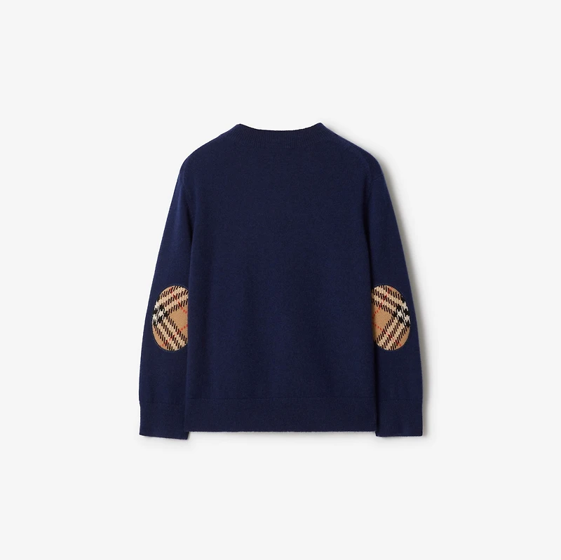 Check Patch Wool Cashmere Sweater in Navy | Burberry® Official
