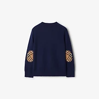 Check Patch Wool Cashmere Sweater in Navy | Burberry® Official