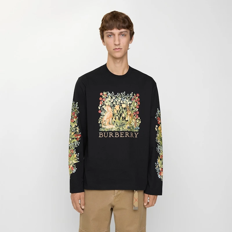 Long-sleeve Forest Cotton T-shirt in Black - Men | Burberry® Official