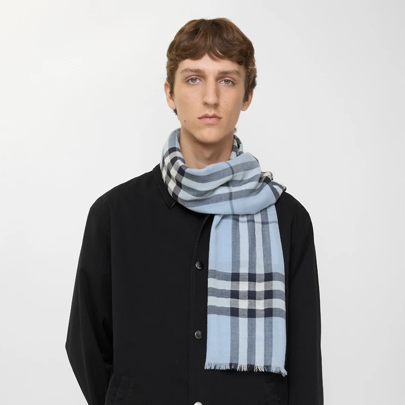 Wide Check Wool Scarf in Bank blue | Burberry® Official