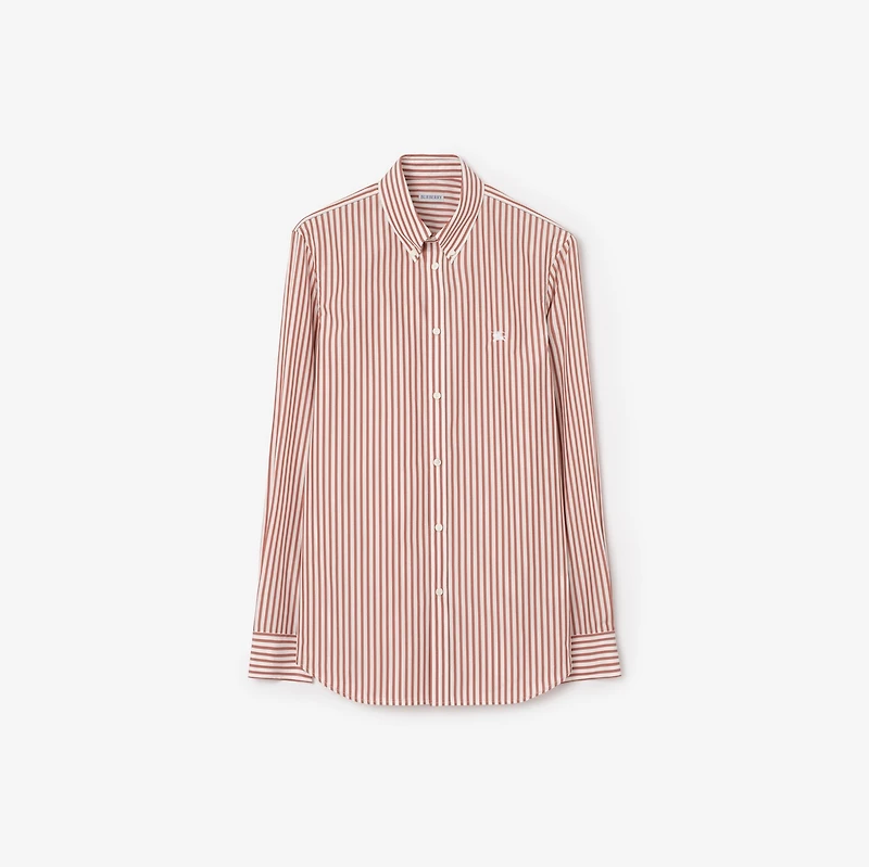 Slim Fit Striped Cotton Shirt in Cloudy white/terracotta - Men | Burberry® Official
