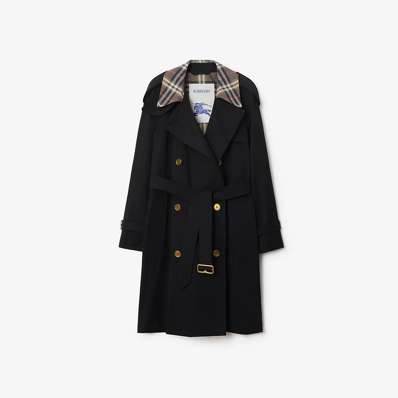 Mid-length Check Collar Castleford Trench Coat in Black - Women, Cotton | Burberry® Official