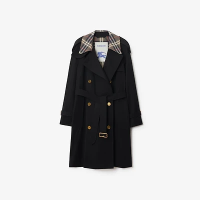 Mid-length Check Collar Castleford Trench Coat in Black - Women, Cotton | Burberry® Official