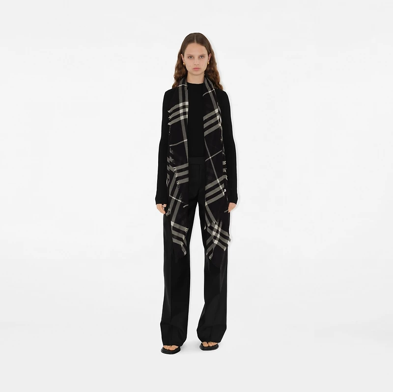 Wide Check Wool Scarf in Black/calico | Burberry® Official