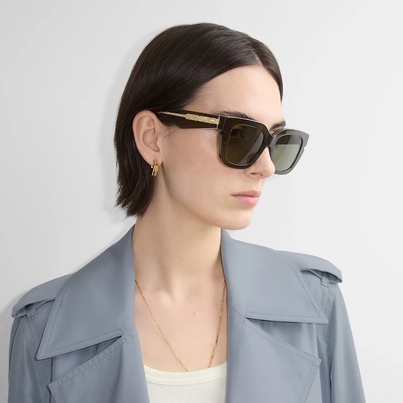Inlaid Check Square Sunglasses in Dark khaki - Women | Burberry® Official