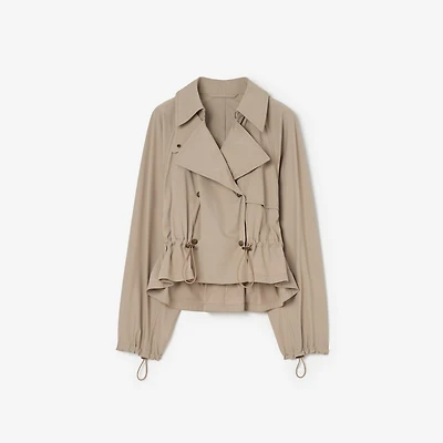 Detachable Hood Stretch Nylon Jacket in Saltmarsh beige - Women | Burberry® Official