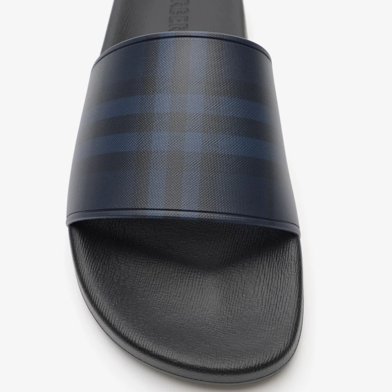 Check Slides in Navy - Men | Burberry® Official