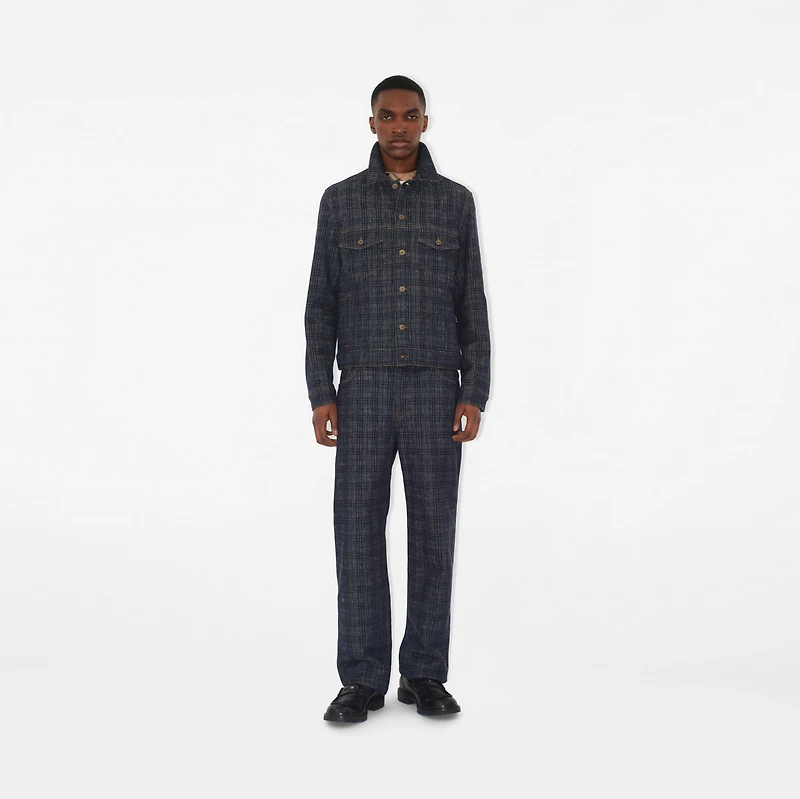Loose Check Denim Jeans in Indigo blue - Men, Cotton | Burberry® Official