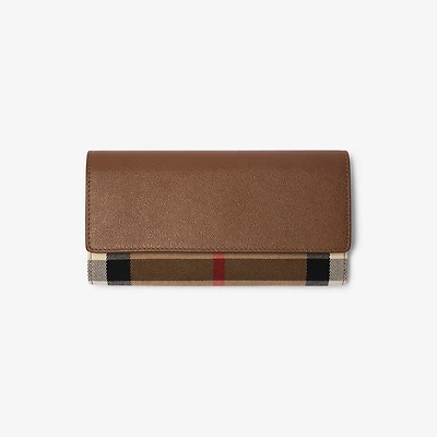 Check Cotton and Leather Wallet in Earth - Women | Burberry® Official