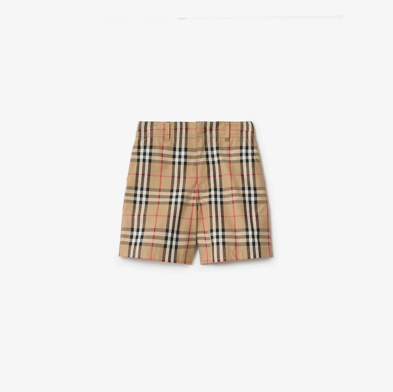 Check Cotton Oxford Shorts in Sand beige | Burberry® Official