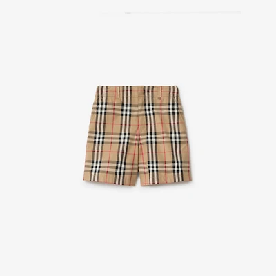 Check Cotton Oxford Shorts in Sand beige | Burberry® Official