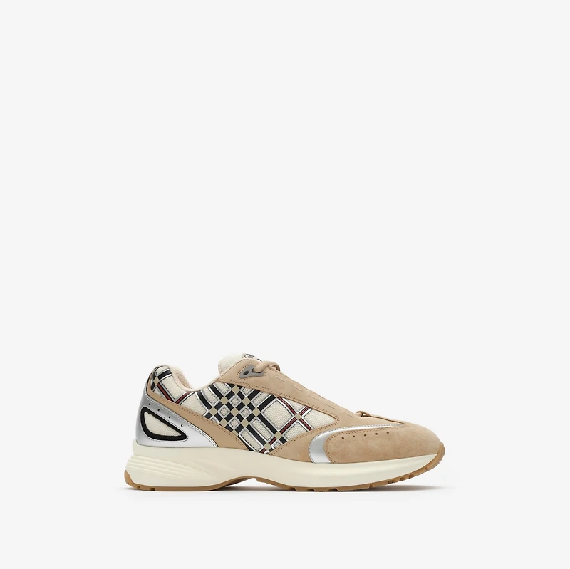 Nylon, Suede and Leather Eclipse Sneakers in Flax beige/silver - Men | Burberry® Official