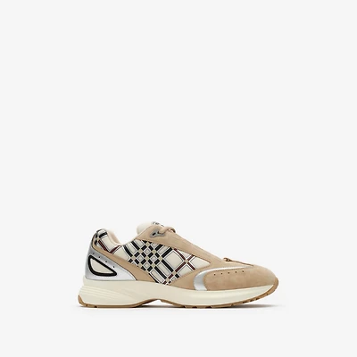 Nylon, Suede and Leather Eclipse Sneakers in Flax beige/silver - Men | Burberry® Official