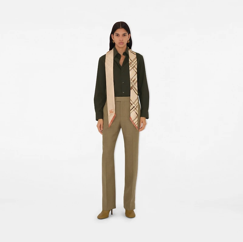 Skinny Reversible Check Silk Scarf in Teacup | Burberry® Official