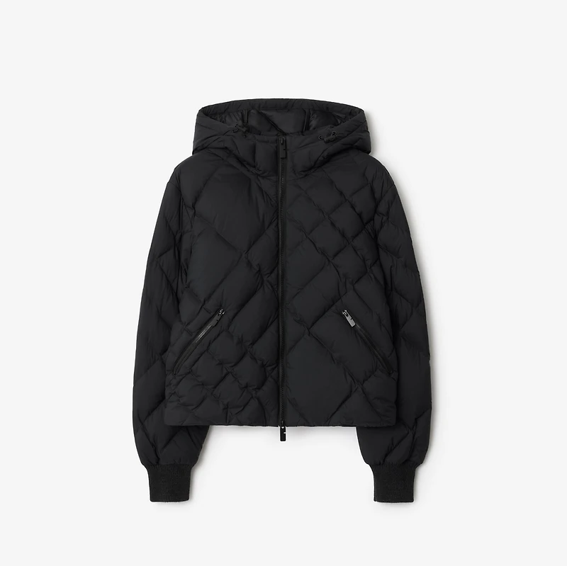 Check-stitch Nylon Delley Puffer Jacket in Black - Women | Burberry® Official