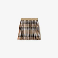 Pleated Check Wool Blend Skirt in Sand beige | Burberry® Official