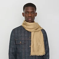 Wide Check Wool Silk Scarf in Sand | Burberry® Official
