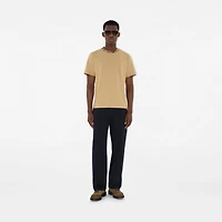 Check Trim Cotton T-shirt in Flax beige - Men | Burberry® Official