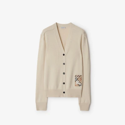 Check Label Wool Cardigan in Nutmeg - Women | Burberry® Official