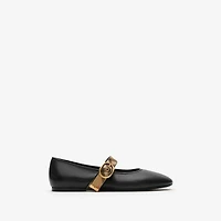Check Strap Leather Robin Ballerinas in Black - Women | Burberry® Official