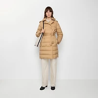 Mid-length Nylon Hooded Puffer Coat in Flax beige - Women | Burberry® Official