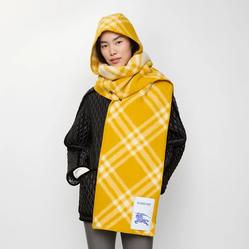 Check Wool Hooded Scarf in Pear yellow | Burberry® Official