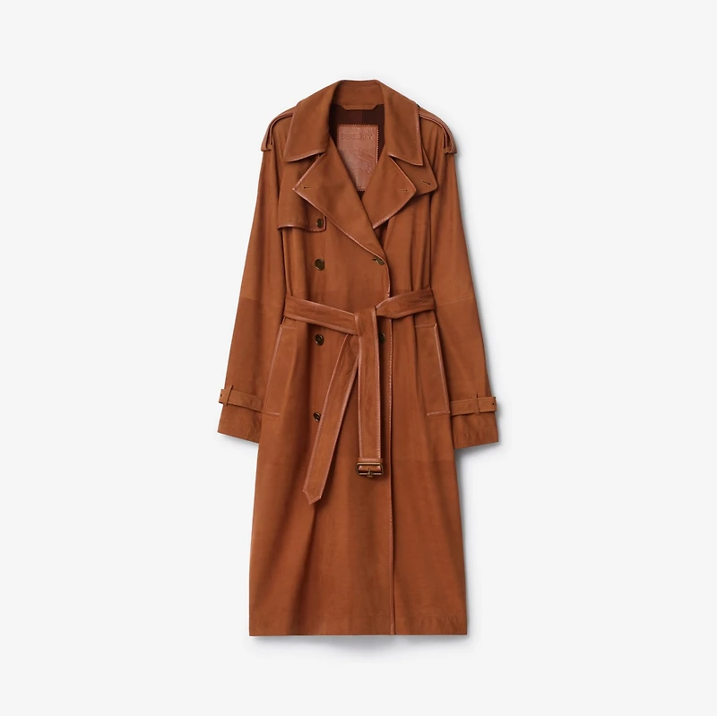 Long Nubuck Castleford Trench Coat in Ginger brown - Women, Leather | Burberry® Official