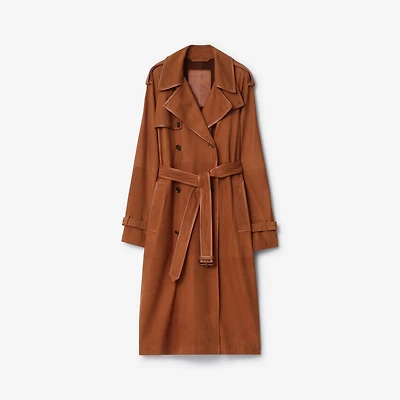 Long Nubuck Castleford Trench Coat in Ginger brown - Women, Leather | Burberry® Official