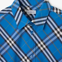 Regular Fit Check Cotton Shirt in Hyacinth blue