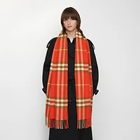 Wide Check Cashmere Scarf in Tomato red | Burberry® Official