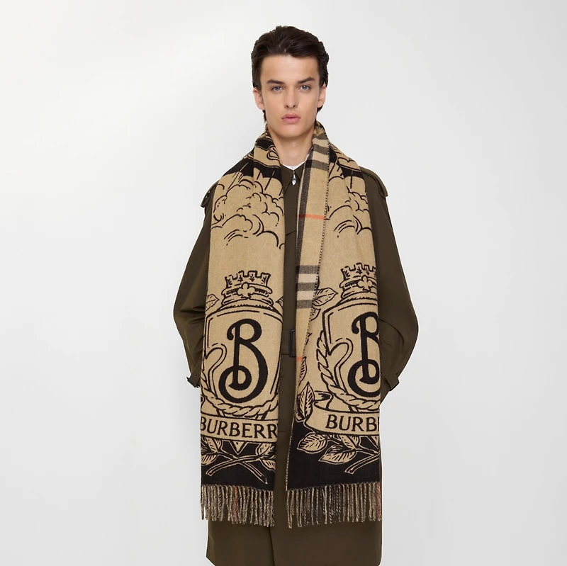 Wide Reversible Stormy Knight Scarf in Sand | Burberry® Official