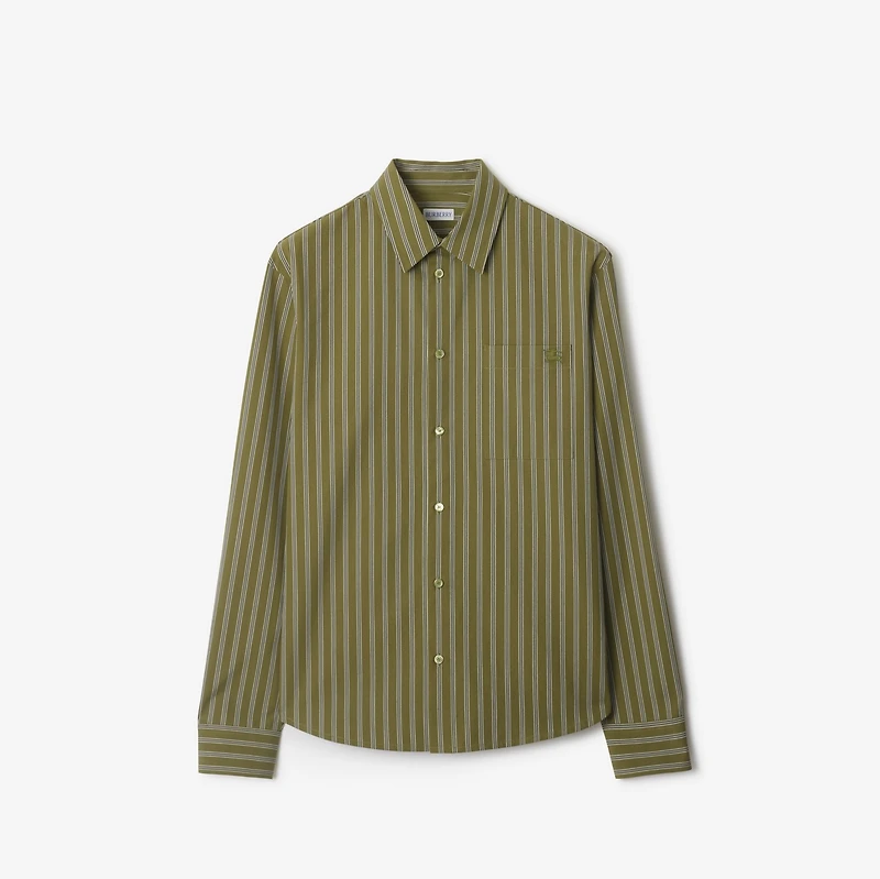 Regular Fit Striped Cotton Shirt in Wreath green - Men | Burberry® Official