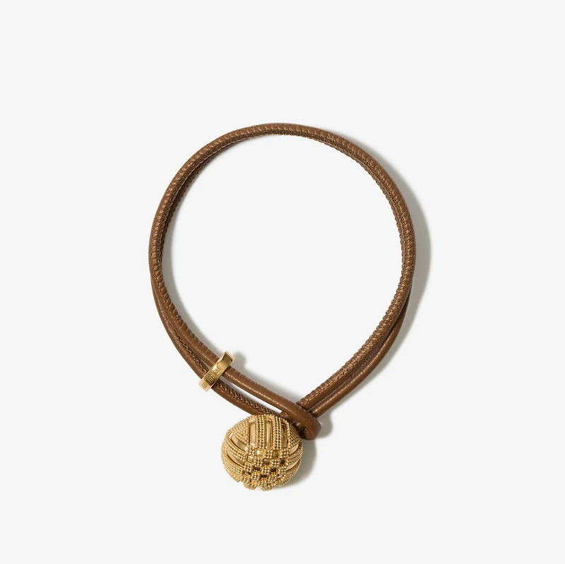 Leather Check Granulation Bracelet in Gold/teak brown - Women | Burberry® Official