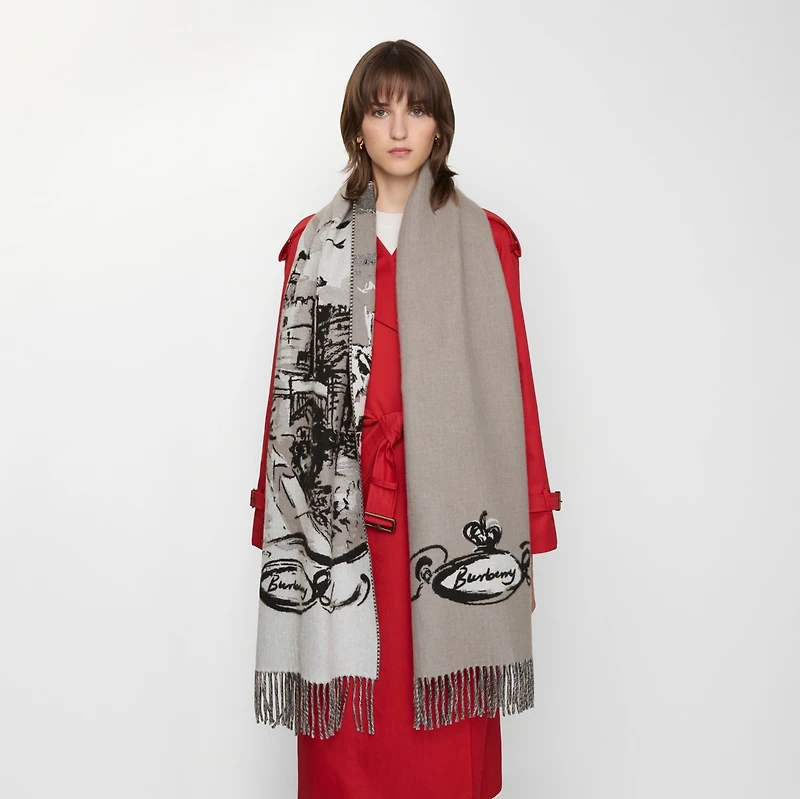 Castle Cashmere Scarf in Monochrome | Burberry® Official