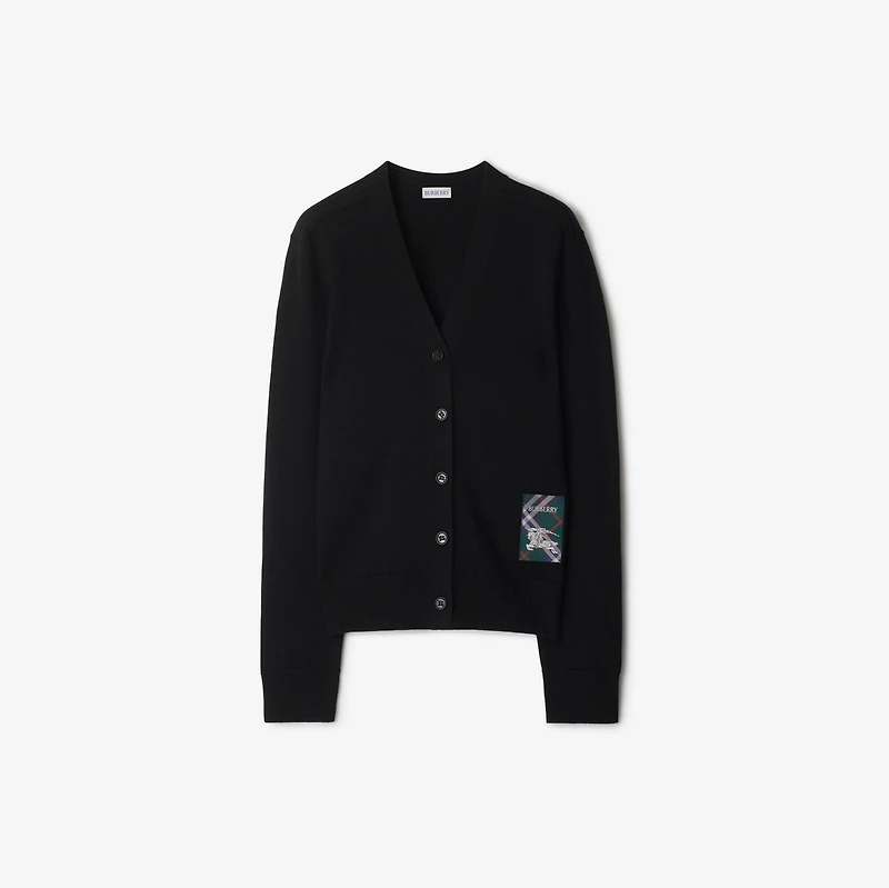Check Label Wool Cardigan in Black - Women | Burberry® Official