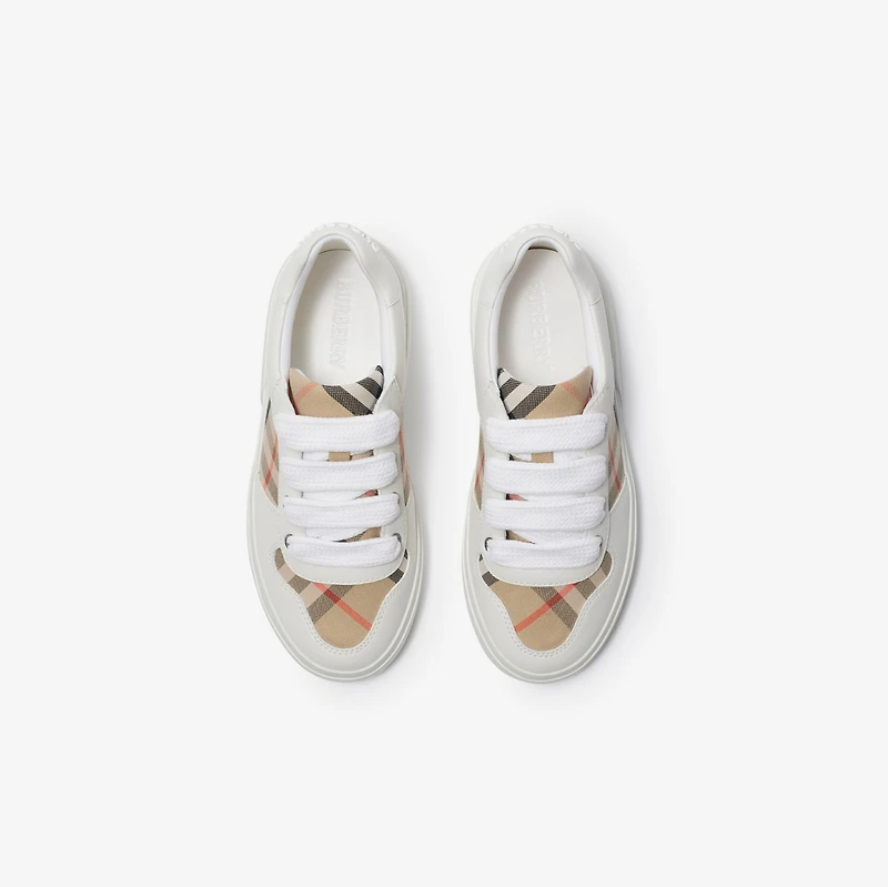 Check Cotton and Leather Sneakers in Sand - Children | Burberry® Official