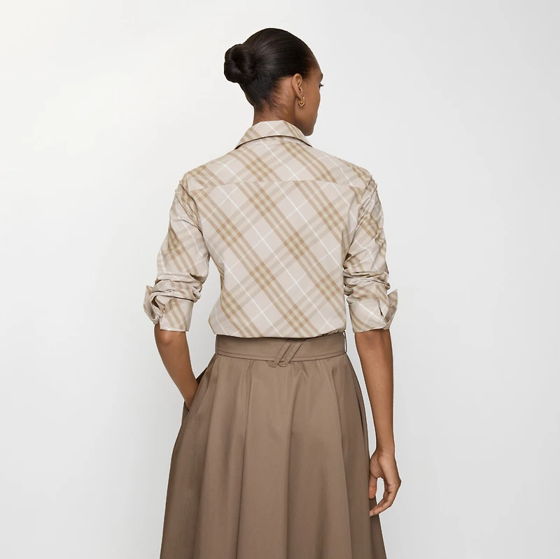 Slim Fit Check Cotton Shirt in Stone grey - Women | Burberry® Official