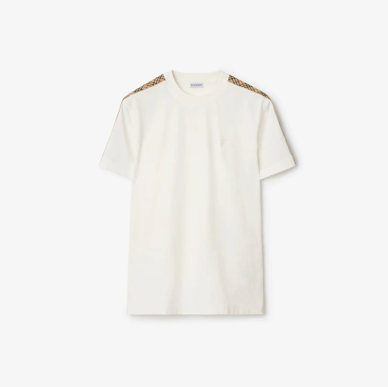 Check Trim Cotton T-shirt in Chalk white - Men | Burberry® Official