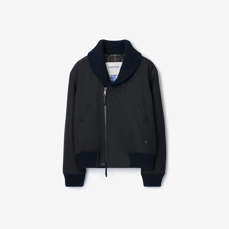 Wool Blend Bomber Jacket in Navy - Men | Burberry® Official