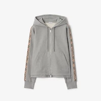 Check Trim Cotton Zip Hoodie in Pale grey melange - Women | Burberry® Official