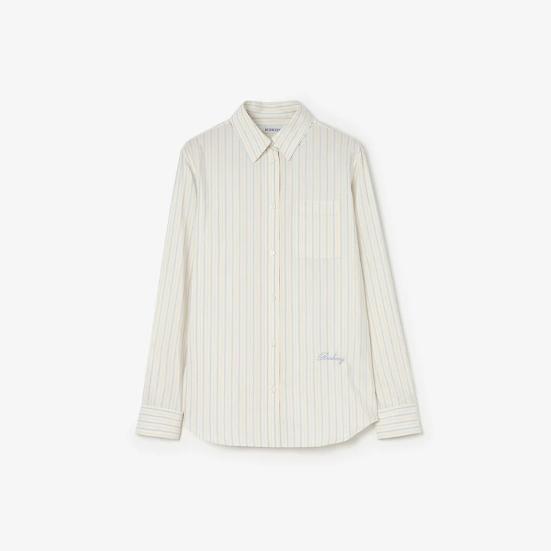 Classic Fit Striped Silk Cotton Shirt in Seashell white/hazy blue - Women | Burberry® Official